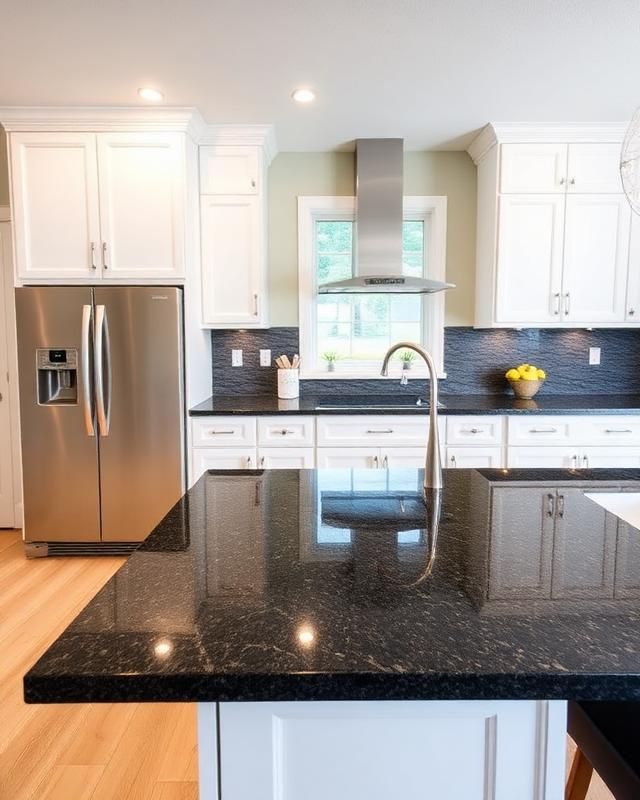 Dark granite kitchen island countertop installed in a modern Regina home