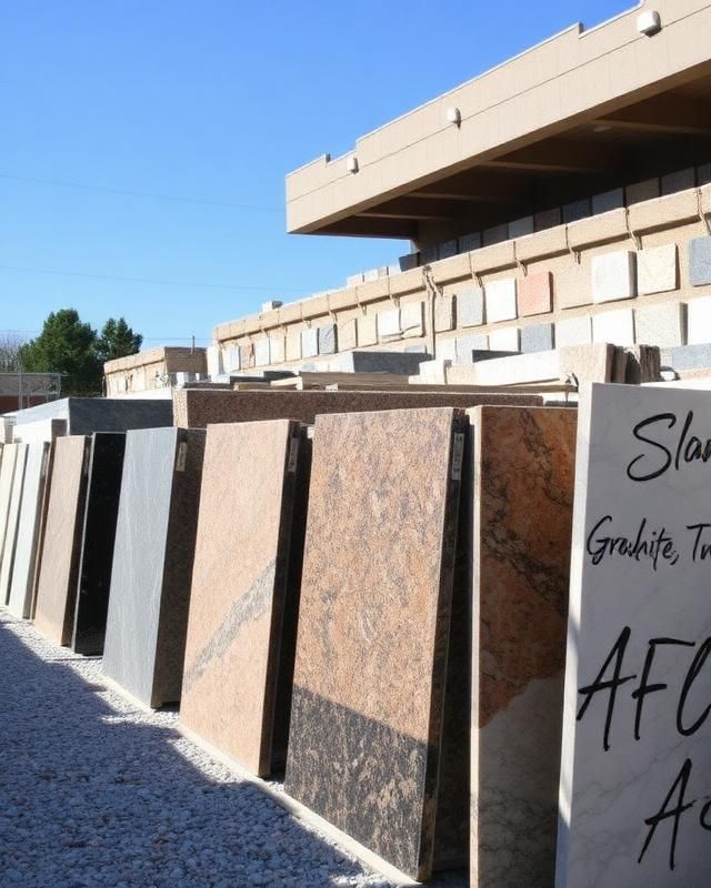 Over 200 granite slabs on display in our outdoor slab yard